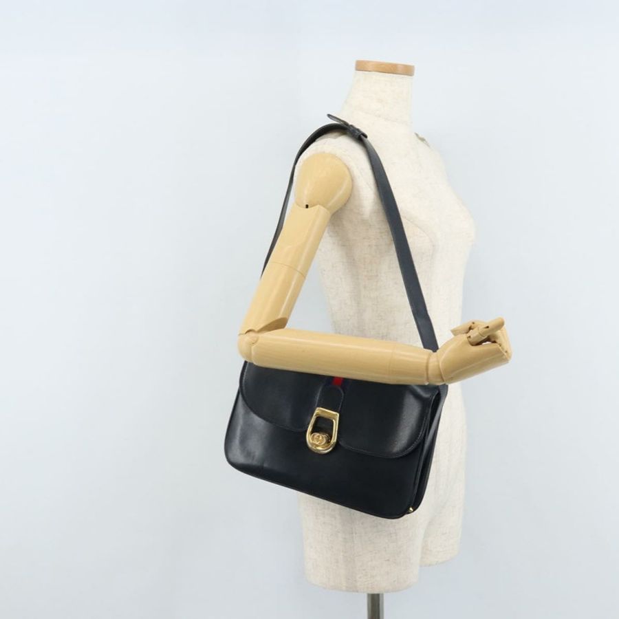【日本直送】GUCCI Sherry Line 肩背包 皮革 海軍藍 金色 正品 BAZ198A-23