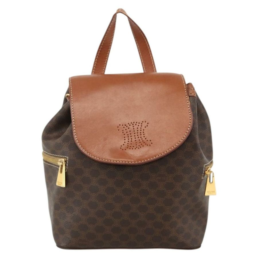 【日本直送】CELINE Macadam帆布雙肩包 PVC皮革 棕色 金色 正品 BAZ067A-12