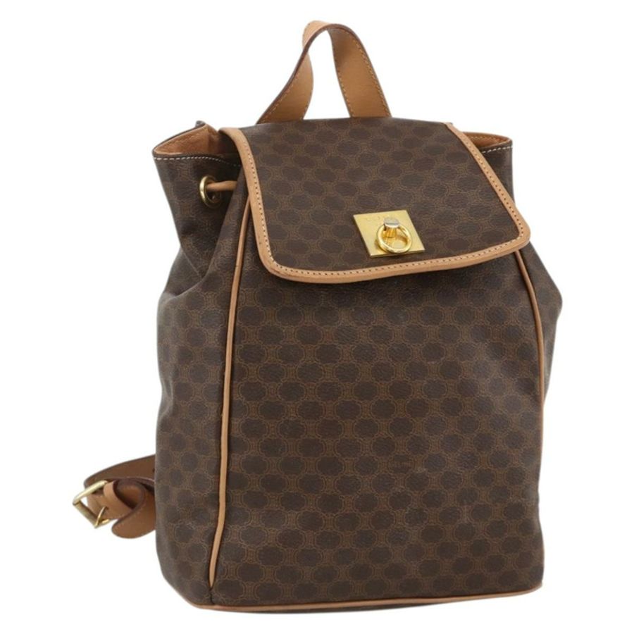 【日本直送】CELINE Macadam帆布肩背包 PVC皮革 棕色 金色 正品 BAZ796A-0