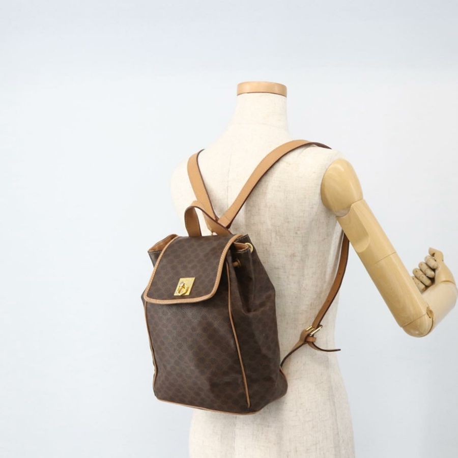 【日本直送】CELINE Macadam帆布肩背包 PVC皮革 棕色 金色 正品 BAZ796A-22
