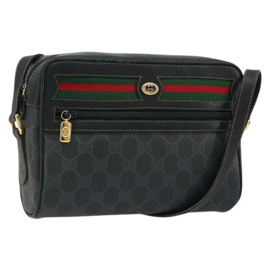 【日本直送】GUCCI GG Supreme Web Sherry Line 手提包 PVC 黑色金色 119 02 087 正品 YKZ950-0