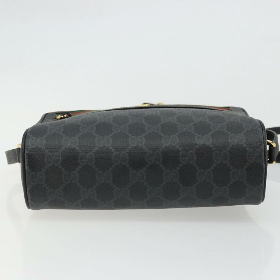 【日本直送】GUCCI GG Supreme Web Sherry Line 手提包 PVC 黑色金色 119 02 087 正品 YKZ950-4