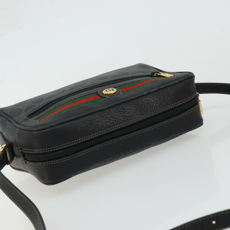 【日本直送】GUCCI GG Supreme Web Sherry Line 手提包 PVC 黑色金色 119 02 087 正品 YKZ950-5