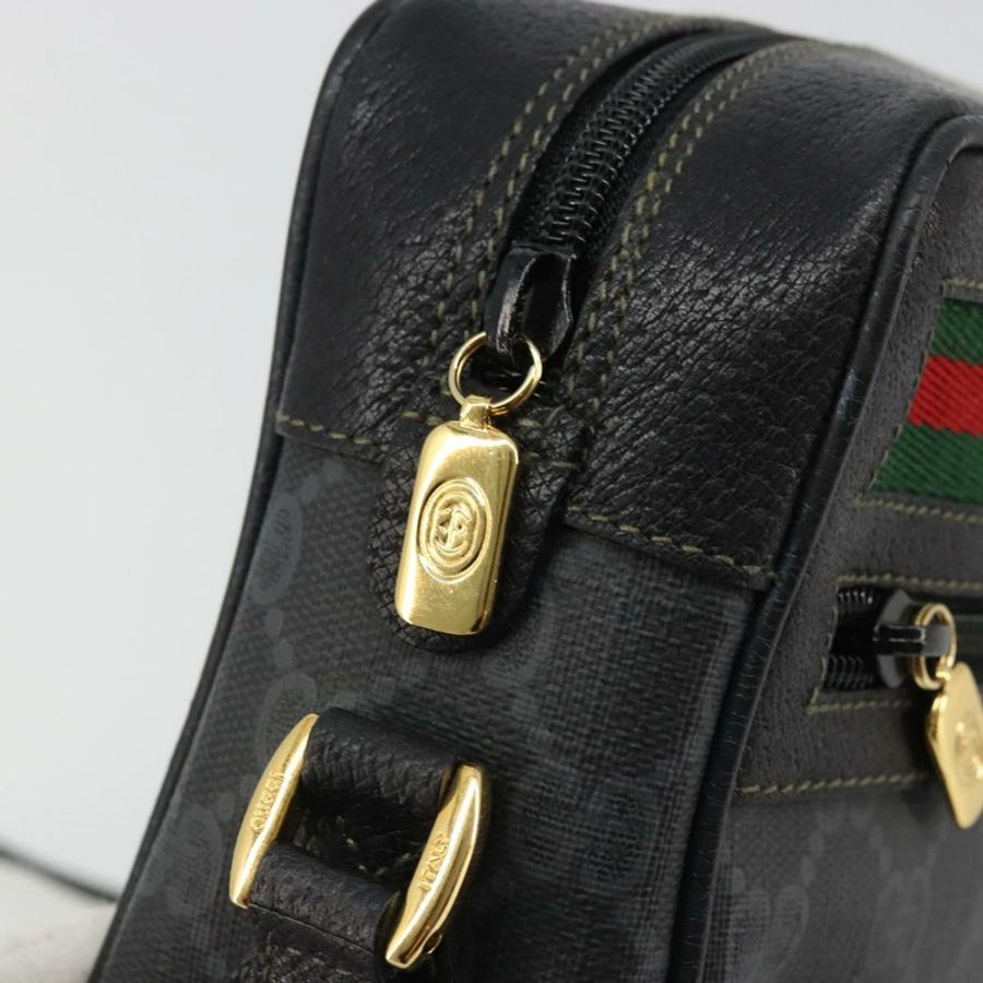 【日本直送】GUCCI GG Supreme Web Sherry Line 手提包 PVC 黑色金色 119 02 087 正品 YKZ950-9
