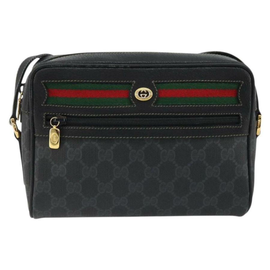 【日本直送】GUCCI GG Supreme Web Sherry Line 手提包 PVC 黑色金色 119 02 087 正品 YKZ950-12