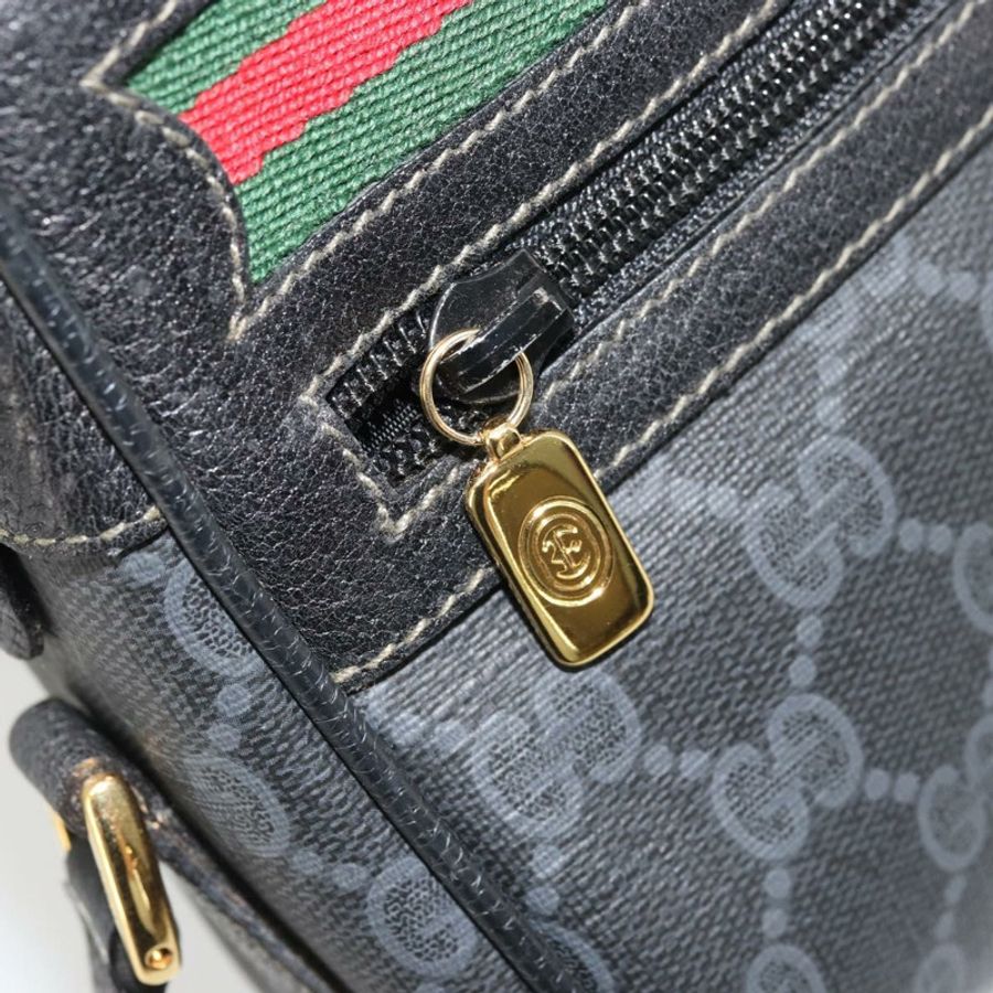 【日本直送】GUCCI GG Supreme Web Sherry Line 手提包 PVC 黑色金色 119 02 087 正品 YKZ950-20
