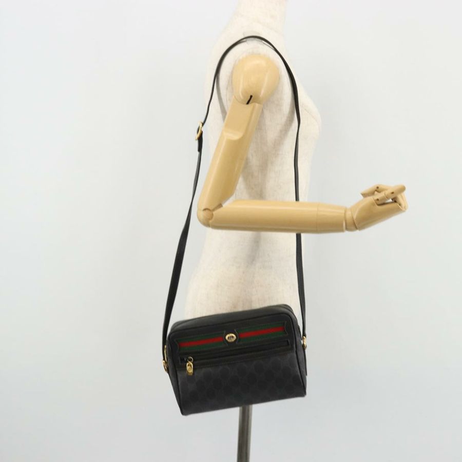 【日本直送】GUCCI GG Supreme Web Sherry Line 手提包 PVC 黑色金色 119 02 087 正品 YKZ950-22