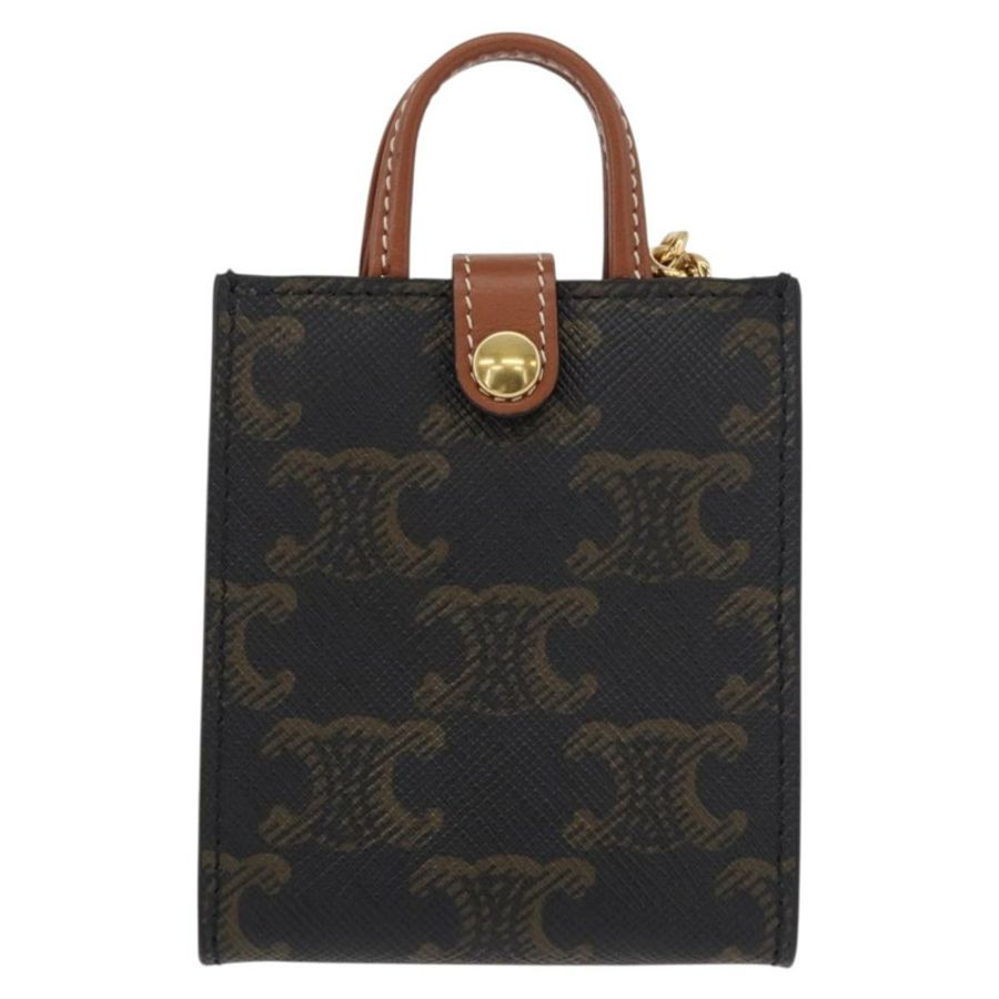 【日本直送】CELINE Triomphe 帆布 Micro Vertical Cabas Charm PVC 棕色金色正品 YKZ1019M-1