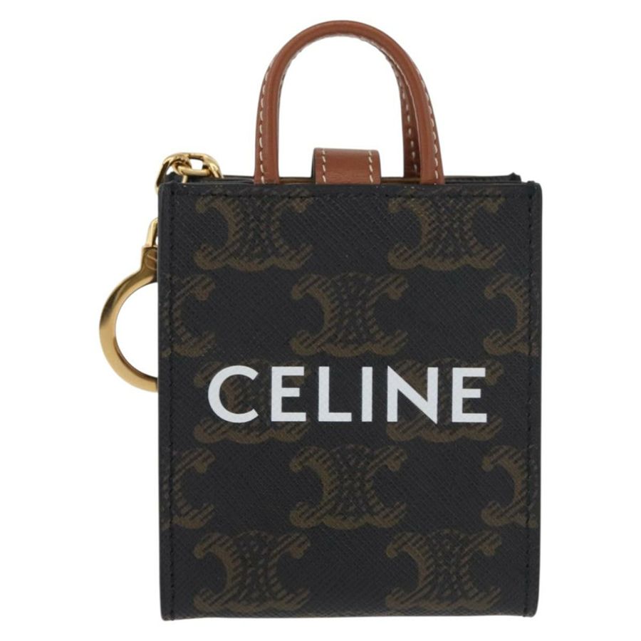 【日本直送】CELINE Triomphe 帆布 Micro Vertical Cabas Charm PVC 棕色金色正品 YKZ1019M-12