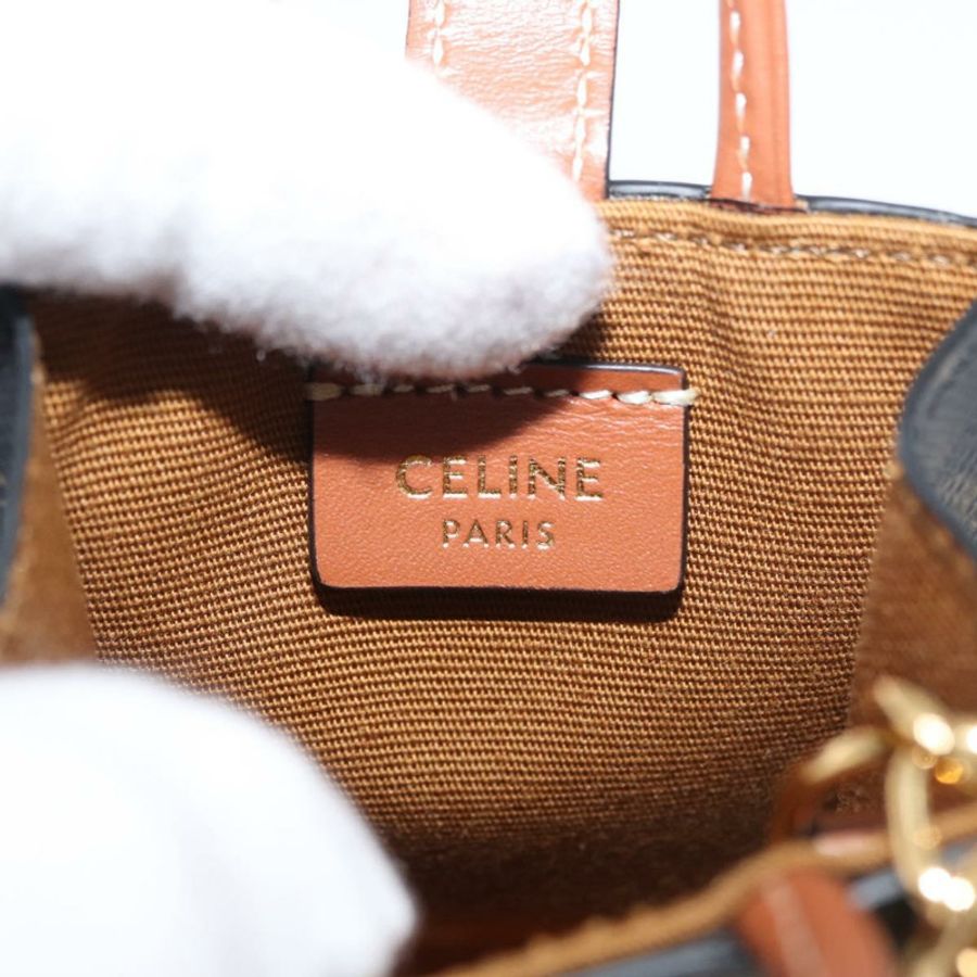 【日本直送】CELINE Triomphe 帆布 Micro Vertical Cabas Charm PVC 棕色金色正品 YKZ1019M-13