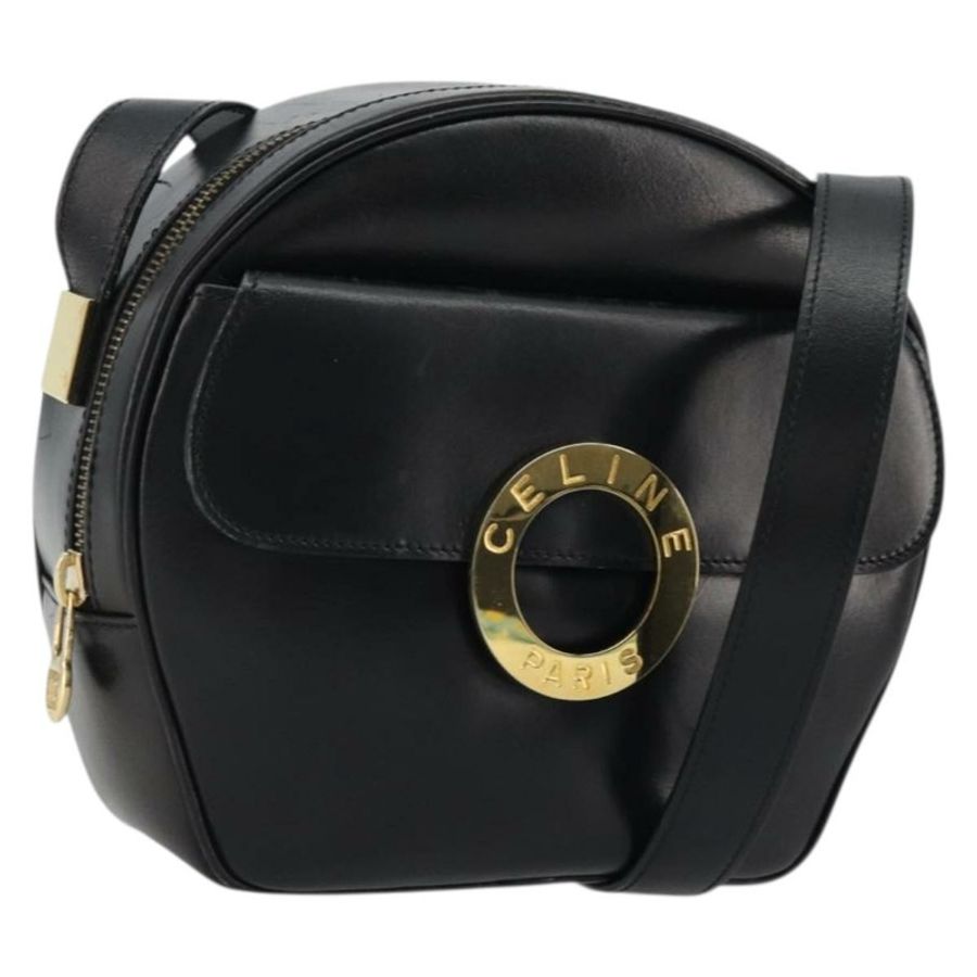 【日本直送】CELINE 圓背包 皮革 黑色 金色 正品 YKZ1524A-0