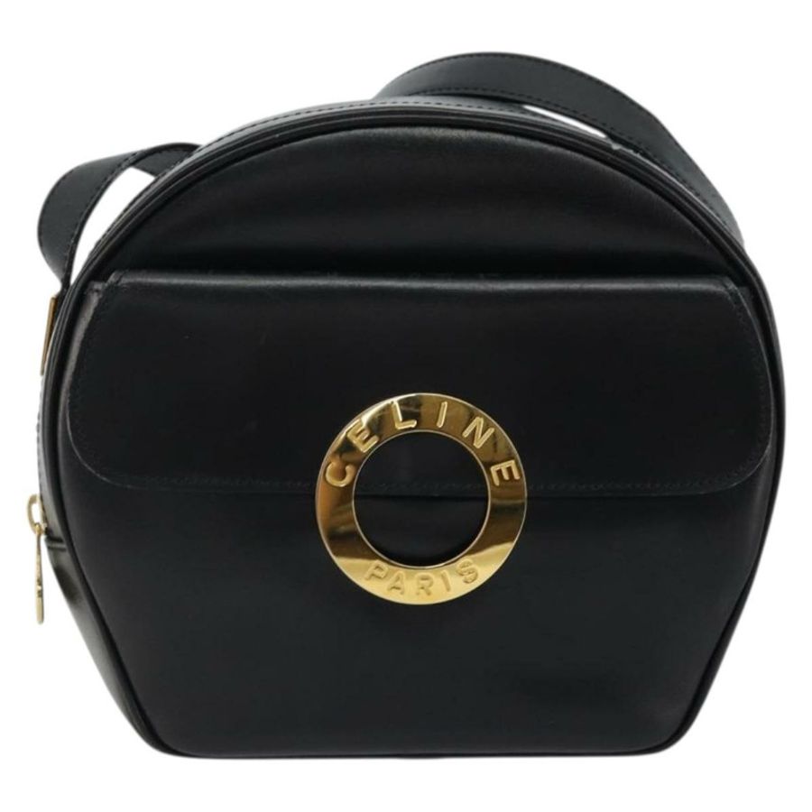 【日本直送】CELINE 圓背包 皮革 黑色 金色 正品 YKZ1524A-12