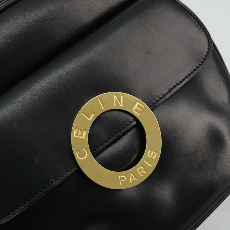 【日本直送】CELINE 圓背包 皮革 黑色 金色 正品 YKZ1524A-17