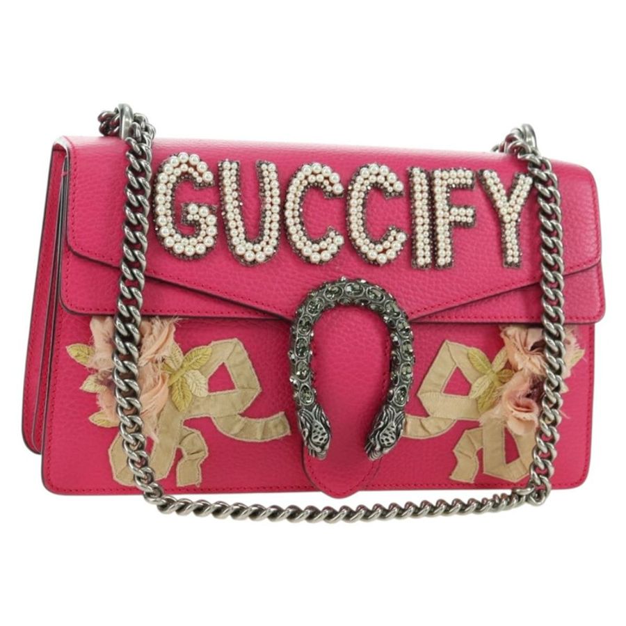 【日本直送】GUCCI 鏈條 Dionysus 小號單肩包 皮革 粉紅色 銀色 400249 Auth mr2426V-0