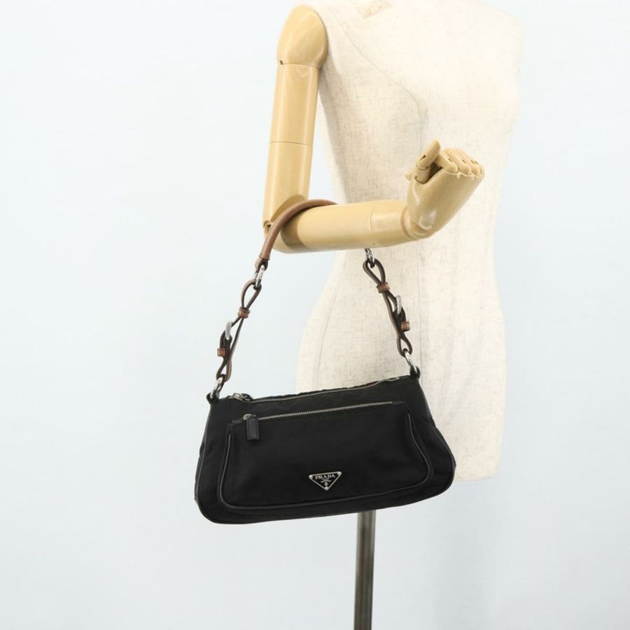 【日本直送】PRADA 單肩包 尼龍皮革 黑色 銀色 正品 mr2443A-24