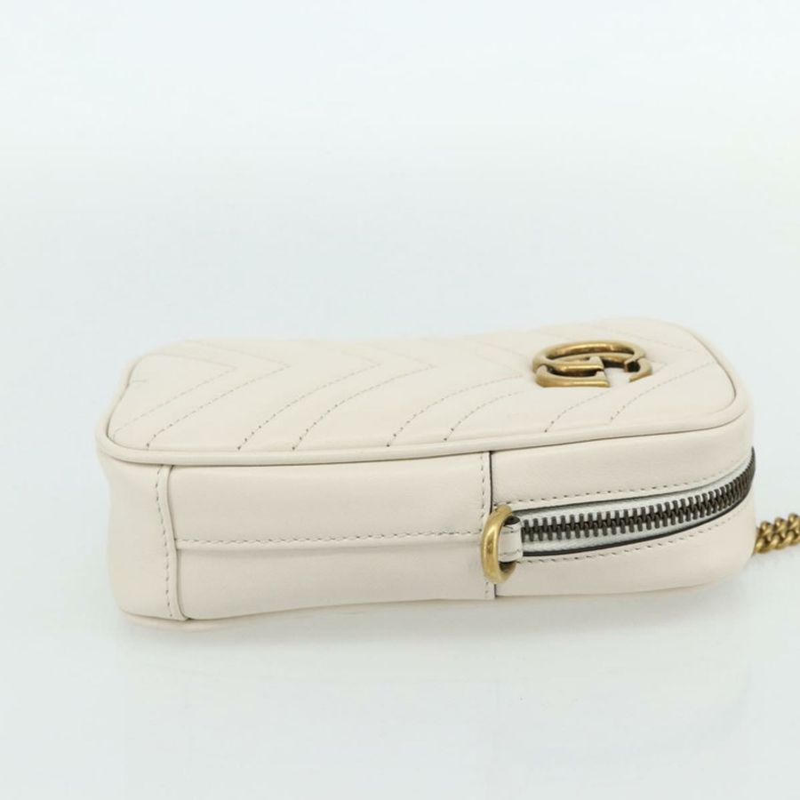 【日本直送】GUCCI Marmont 鏈條單肩包 皮革 粉紅色 金 白色 699759 正品 ka4341SM-3