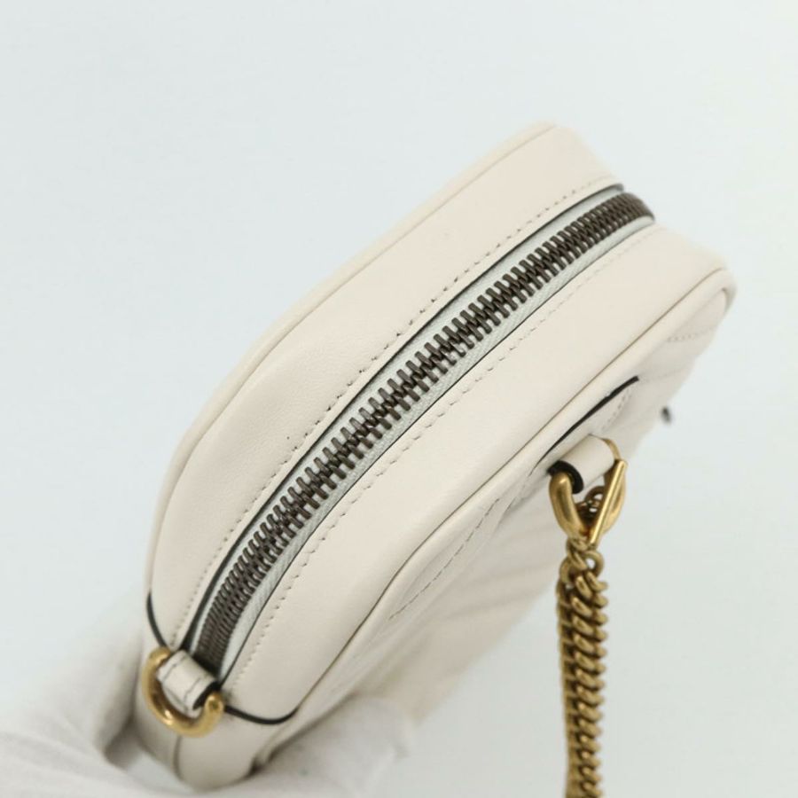 【日本直送】GUCCI Marmont 鏈條單肩包 皮革 粉紅色 金 白色 699759 正品 ka4341SM-5