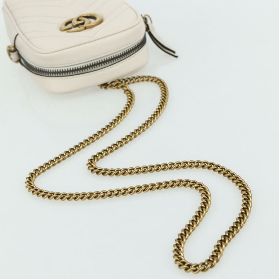 【日本直送】GUCCI Marmont 鏈條單肩包 皮革 粉紅色 金 白色 699759 正品 ka4341SM-6