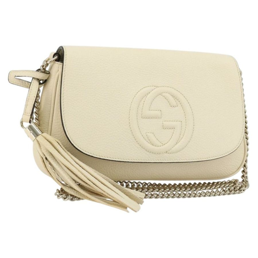 【日本直送】GUCCI Soho鏈條單肩包 皮革 奧特萊斯 白色 金色 536224 正品 ka4403A-0