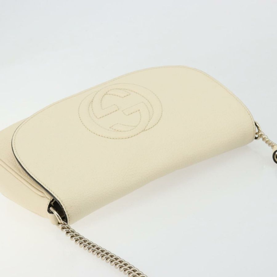 【日本直送】GUCCI Soho鏈條單肩包 皮革 奧特萊斯 白色 金色 536224 正品 ka4403A-6