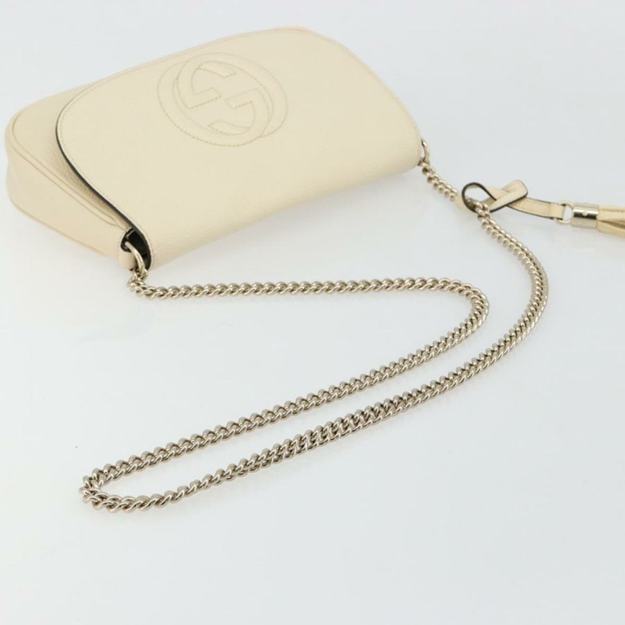 【日本直送】GUCCI Soho鏈條單肩包 皮革 奧特萊斯 白色 金色 536224 正品 ka4403A-7