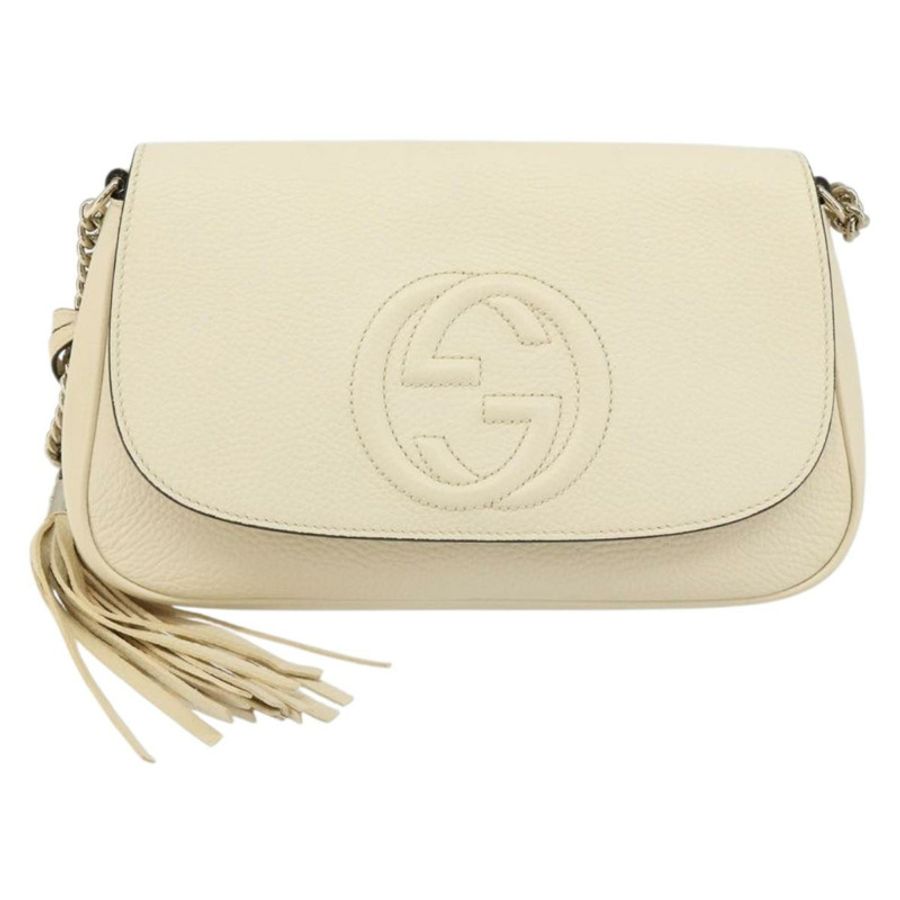 【日本直送】GUCCI Soho鏈條單肩包 皮革 奧特萊斯 白色 金色 536224 正品 ka4403A-12