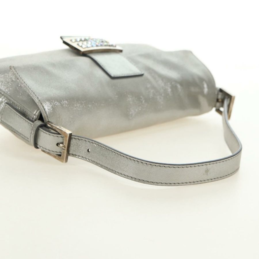 【日本直送】FENDI 鑲鑽 Mamma Baguette 單肩包 皮革 銀色 正品 yk20386SM-6