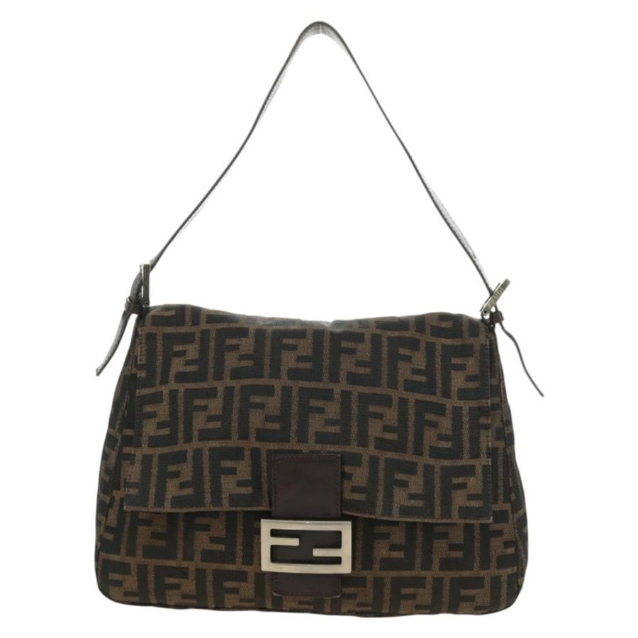 【日本直送】FENDI Zucca帆布Mamma Baguette單肩包 黑色棕色 正品 yk20359SAV-12