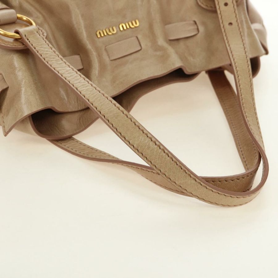 【日本直送】Miu Miu 皮革肩背包,金色米色,正品 yk20378SAM-6