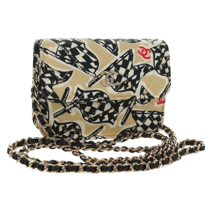 【日本直送】香奈兒 (CHANEL) 絎縫鏈條肩包 尼龍 米色 金色 CC 標誌 Auth bs35360SAM-0
