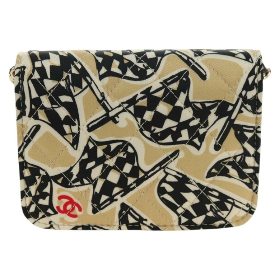 【日本直送】香奈兒 (CHANEL) 絎縫鏈條肩包 尼龍 米色 金色 CC 標誌 Auth bs35360SAM-1
