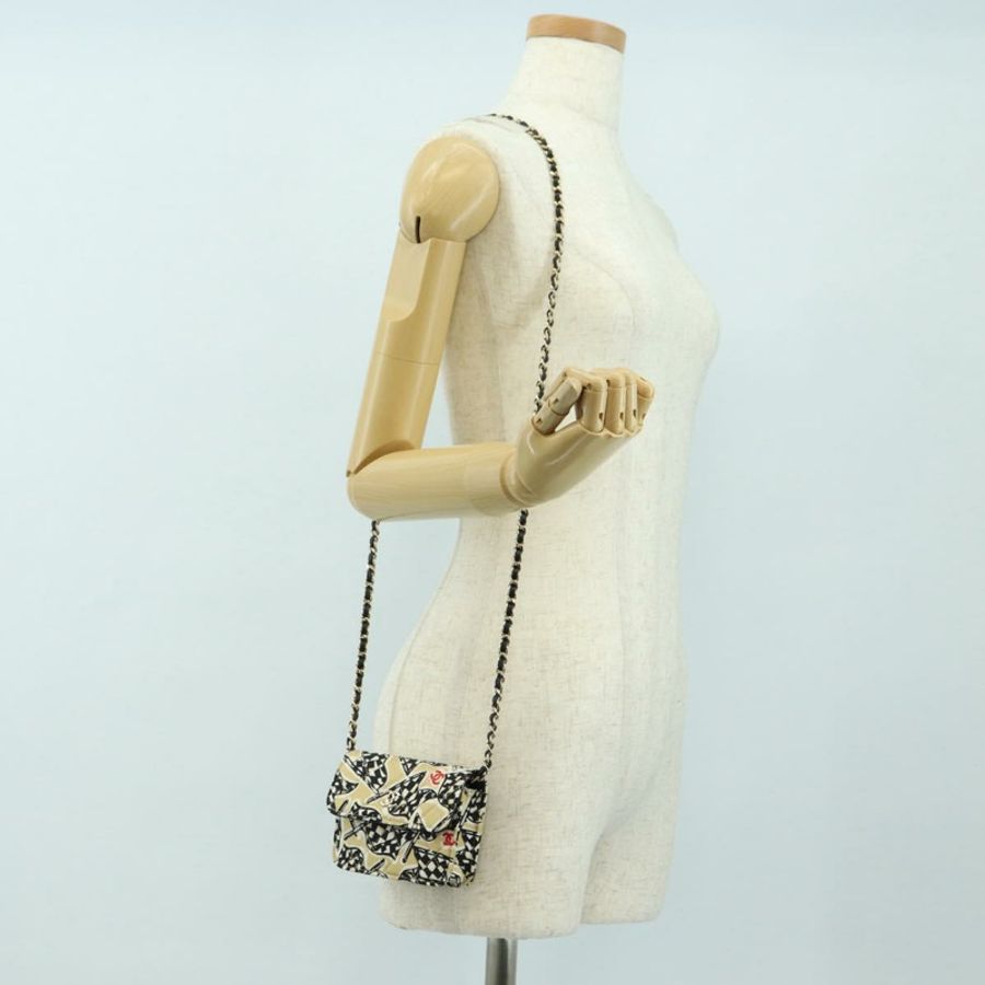 【日本直送】香奈兒 (CHANEL) 絎縫鏈條肩包 尼龍 米色 金色 CC 標誌 Auth bs35360SAM-21