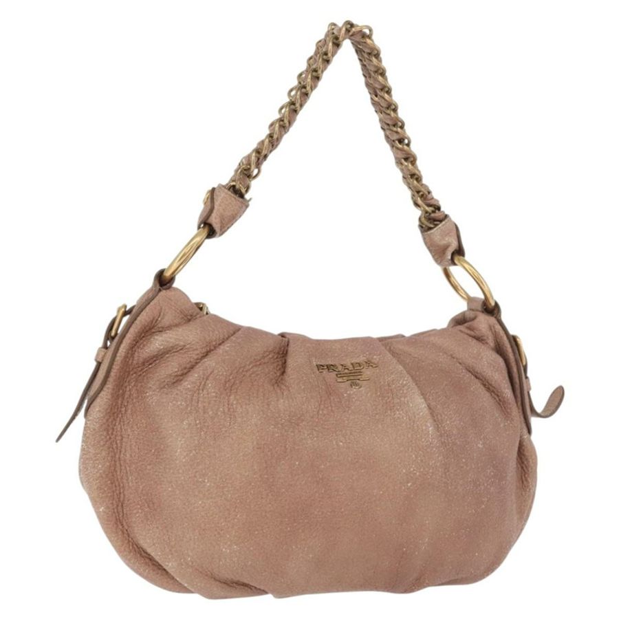 【日本直送】PRADA 鏈條單肩包 皮革 粉紅色 金飾 正品 yk20410A-0