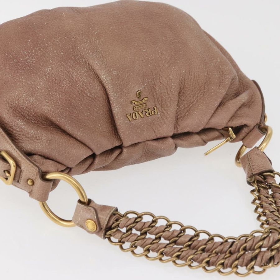 【日本直送】PRADA 鏈條單肩包 皮革 粉紅色 金飾 正品 yk20410A-5