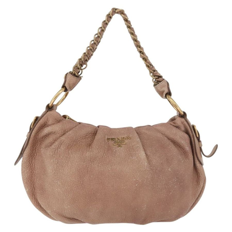 【日本直送】PRADA 鏈條單肩包 皮革 粉紅色 金飾 正品 yk20410A-12