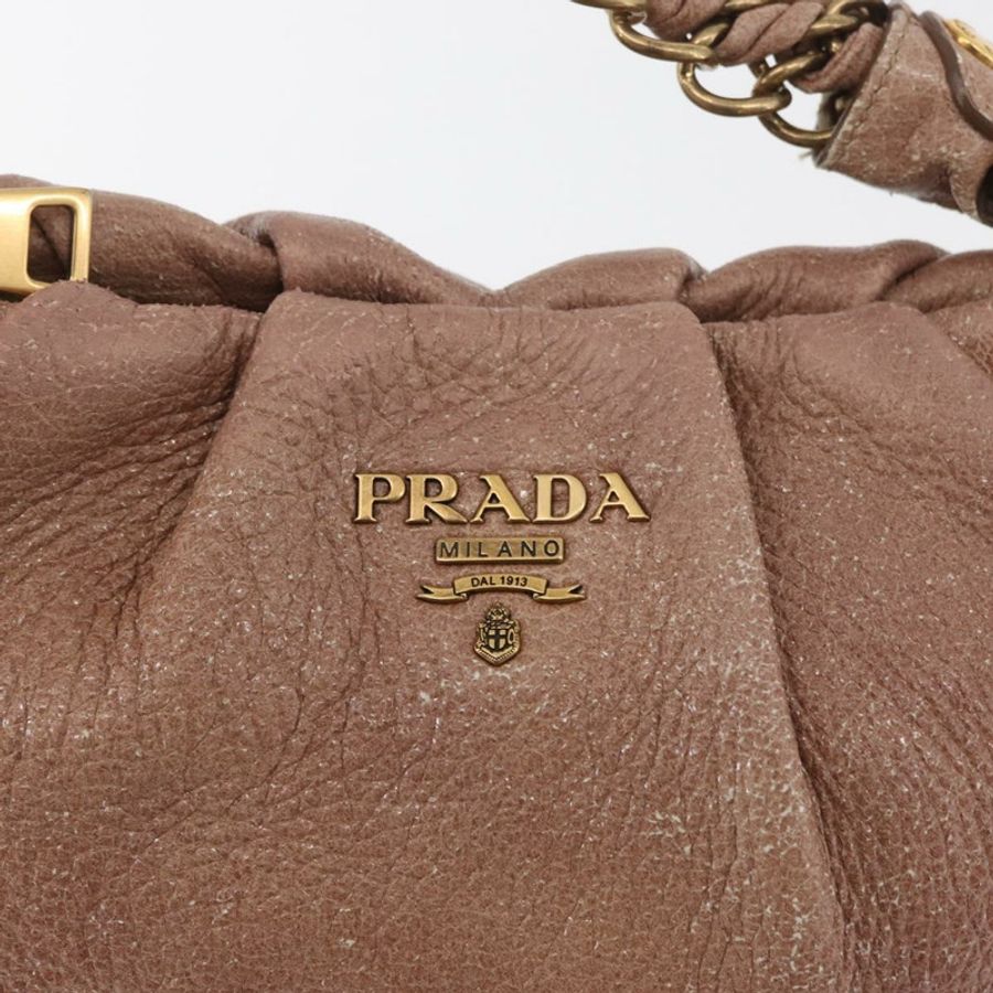 【日本直送】PRADA 鏈條單肩包 皮革 粉紅色 金飾 正品 yk20410A-17