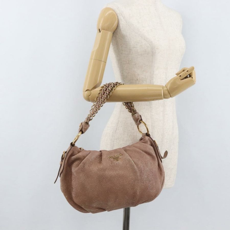 【日本直送】PRADA 鏈條單肩包 皮革 粉紅色 金飾 正品 yk20410A-23