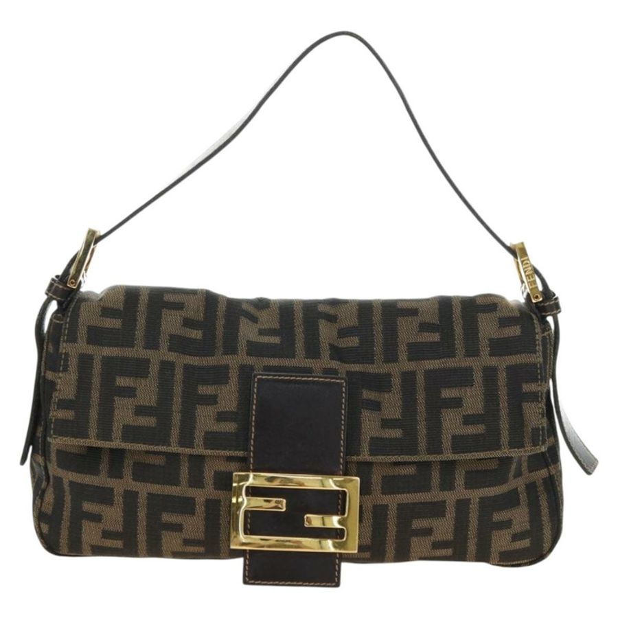 【日本直送】FENDI Zucca帆布Mamma Baguette單肩包 黑色棕色 正品 yk20463SM-12
