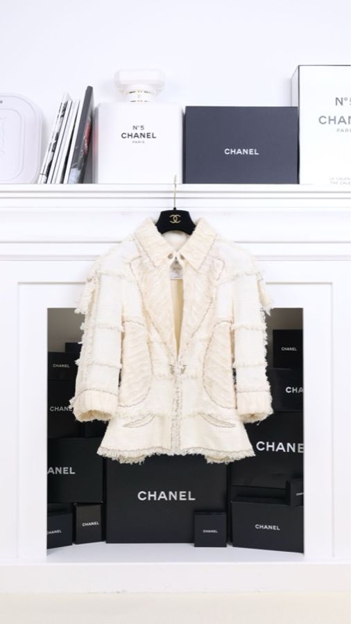Chanel 08年春夏系列秀款奶黄色收腰七分袖上衣外套-0