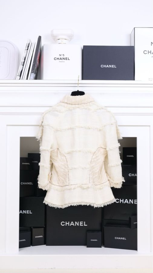 Chanel 08年春夏系列秀款奶黄色收腰七分袖上衣外套-1