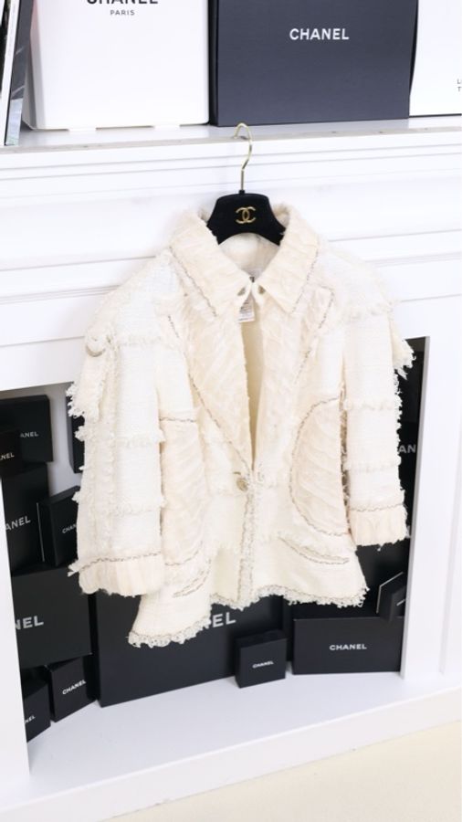 Chanel 08年春夏系列秀款奶黄色收腰七分袖上衣外套-2