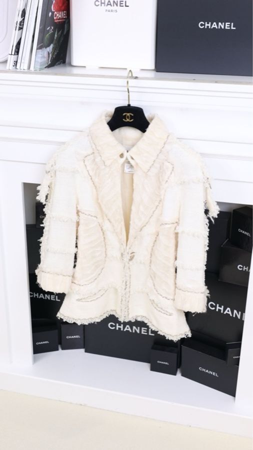 Chanel 08年春夏系列秀款奶黄色收腰七分袖上衣外套-3
