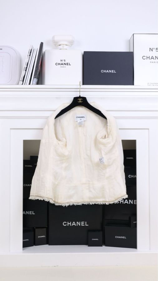 Chanel 08年春夏系列秀款奶黄色收腰七分袖上衣外套-4