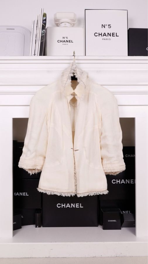Chanel 08年春夏系列秀款奶黄色收腰七分袖上衣外套-6