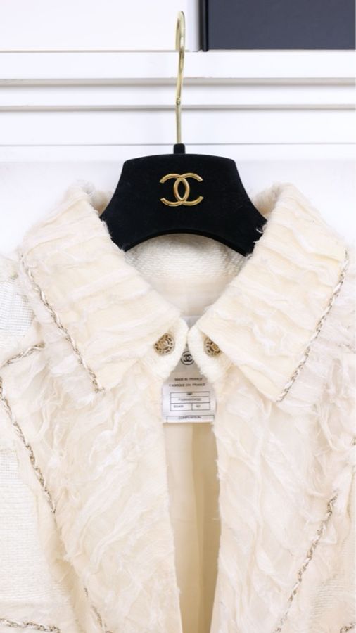Chanel 08年春夏系列秀款奶黄色收腰七分袖上衣外套-8
