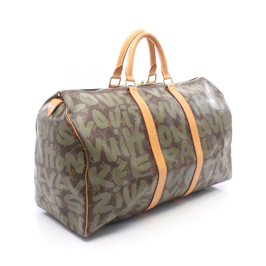 路易威登 Keepall 50 旅行手提包 M92196 Monogram Graffiti 皮革 卡其色-1