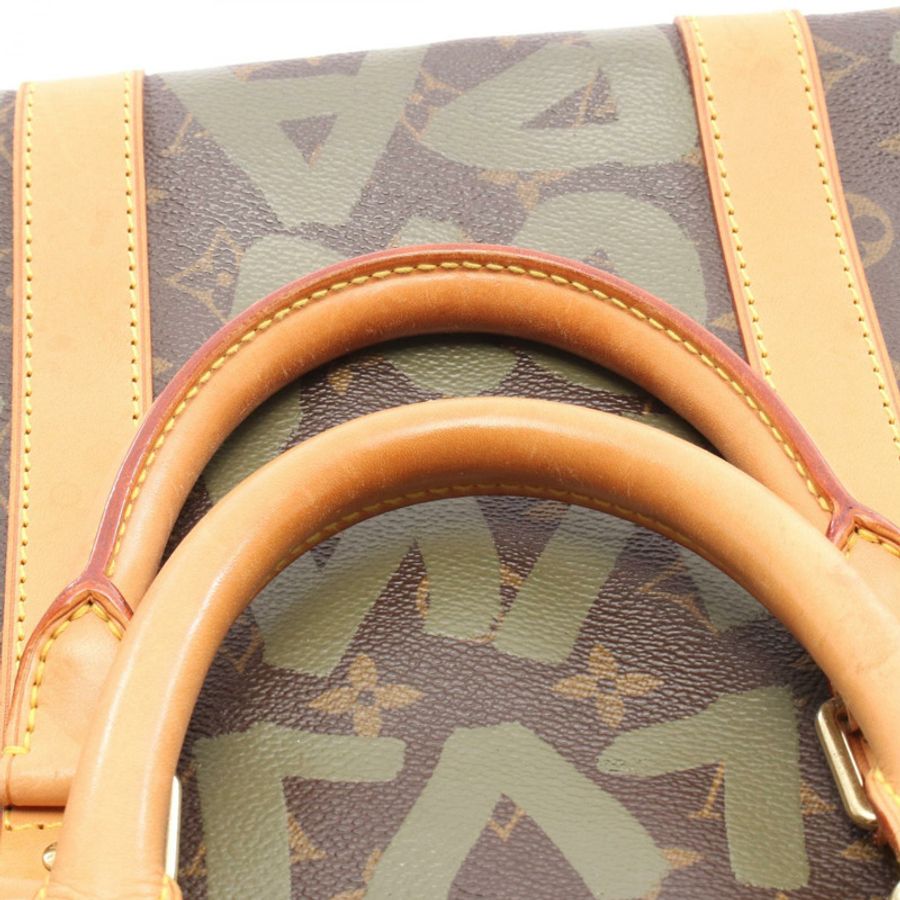 路易威登 Keepall 50 旅行手提包 M92196 Monogram Graffiti 皮革 卡其色-6