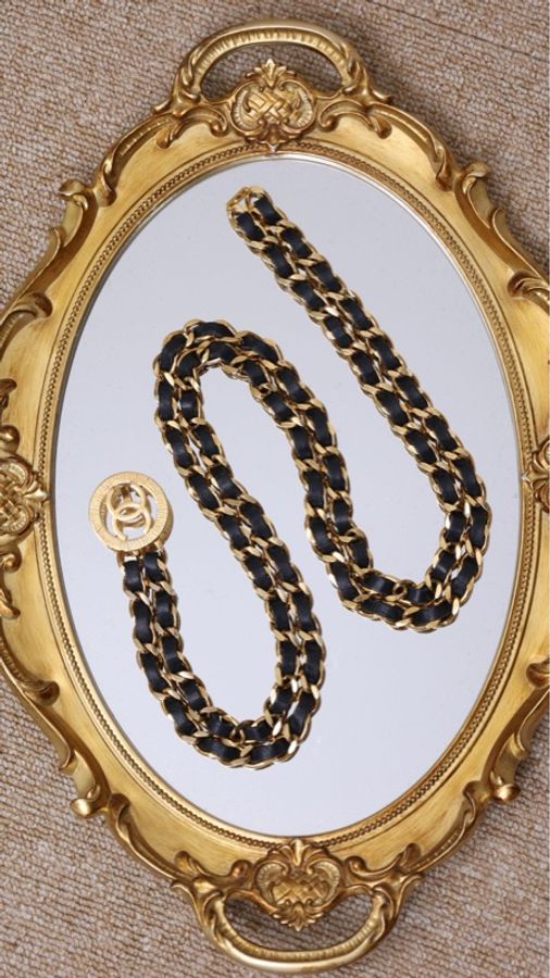 Chanel黑金双层皮穿链腰链-0