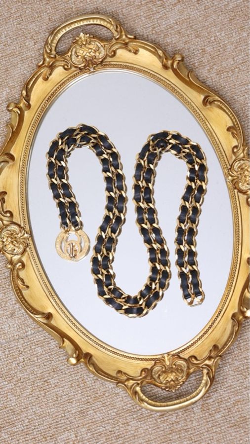 Chanel黑金双层皮穿链腰链-1