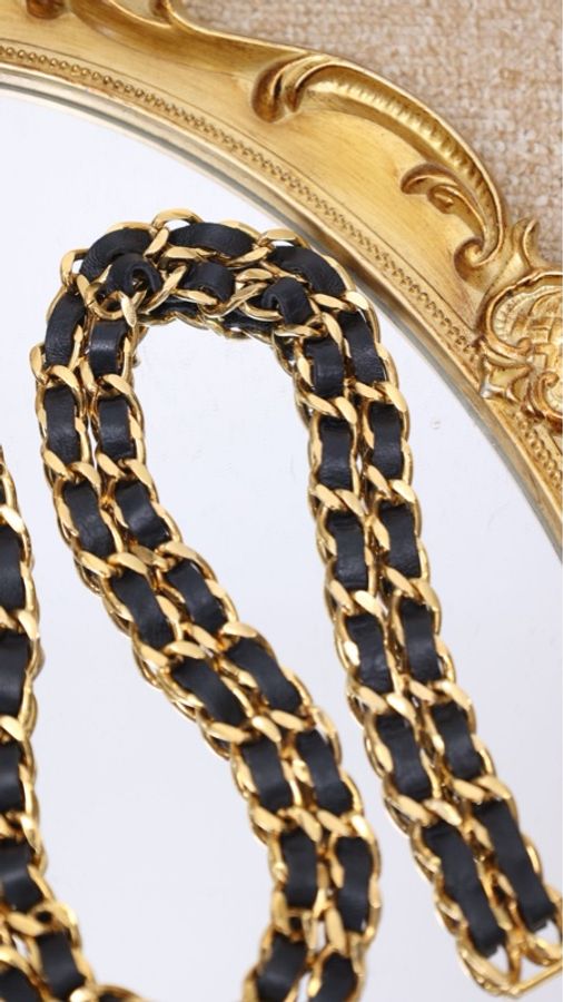 Chanel黑金双层皮穿链腰链-2